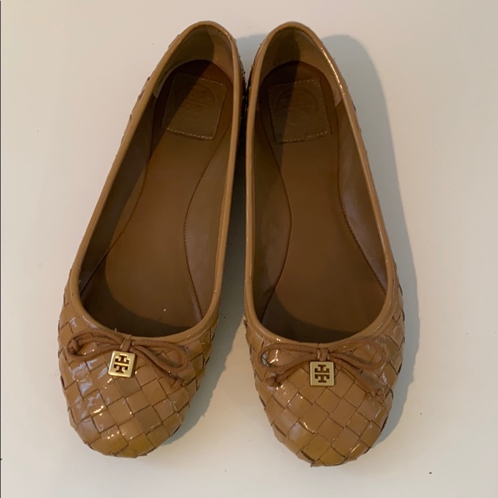 Tory Burch patent leather woven flats